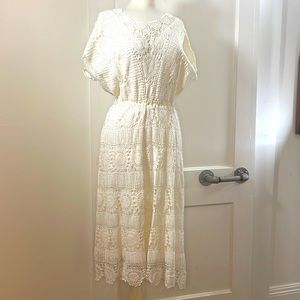 Handmade vintage crochet cinched waist dress